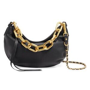 Aimee Kestenberg Black Leather Good Fortune Crossbody Bag with Gold Chain